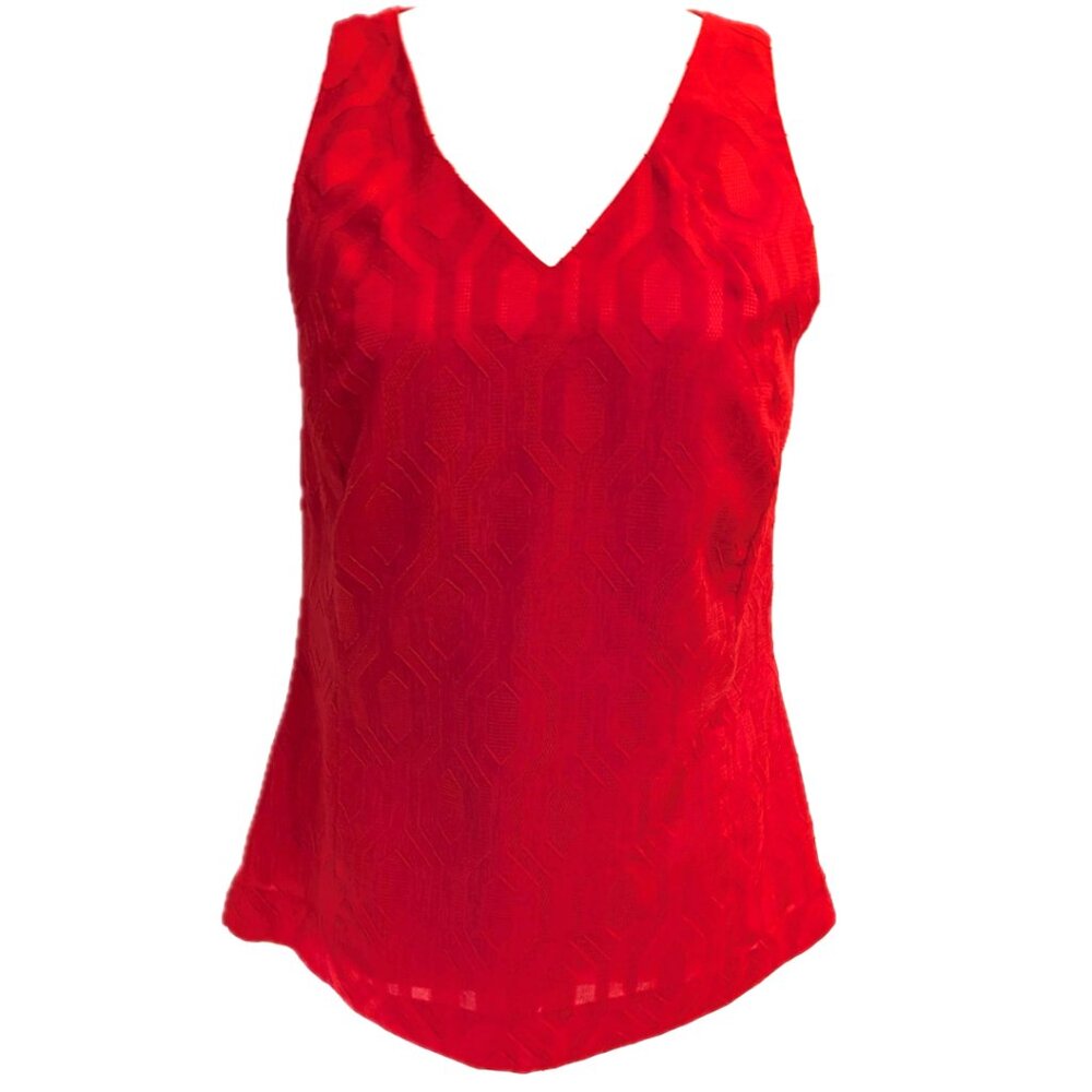 Banana Republic Factory | Red Sleeveless Jacquard V-neck Blouse | Size 4